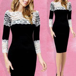 Lace Panel Midi Sheath Dress