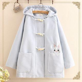 Rabbit Embroidered Fleece Lined Toggle Coat