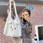 Cartoon Embroidered Faux Shearling Tote Bag