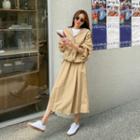 Set: Hooded Buttoned Jacket + Flared Midi Skirt