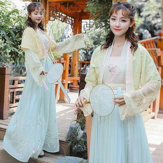 Embroidered Hanfu Blouse / Open Front Light Jacket / Camisole Top / Maxi Skirt
