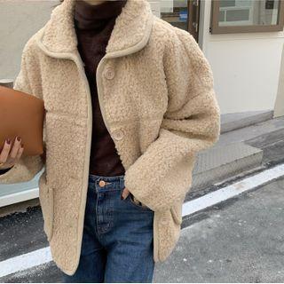 Button-up Fleece Jacket Beige - One Size