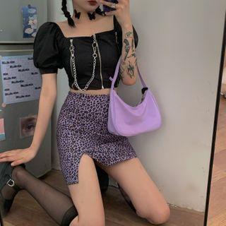 Puff Short-sleeve Crop Top Black - One Size
