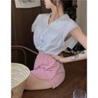 Sleeveless Button-up Blouse / Mini Pencil Skirt