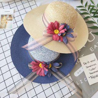 Floral Wide Brim Straw Hat