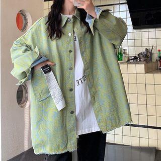 Printed Denim Jacket Green - One Size