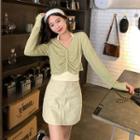 Set: V-neck Shirred Cropped T-shirt + Tank Top