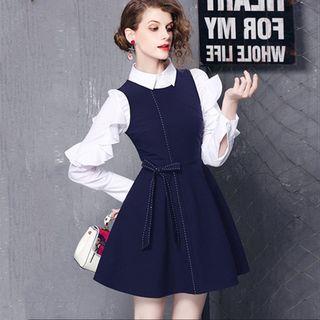 Set: Long-sleeve Shirt + Sleeveless A-line Dress