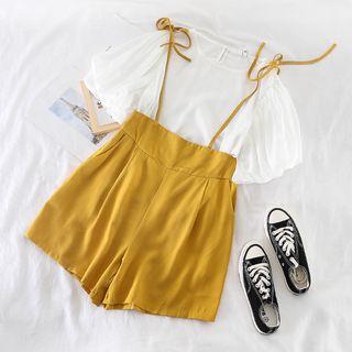 Set: Puff-sleeve Top + Jumper Shorts