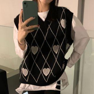 Heart Print Cardigan / Sweater Vest
