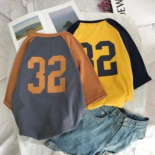 Number Print Raglan Elbow Sleeve T-shirt