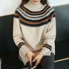 Mock-neck Raglan-sleeve Patterned Sweater
