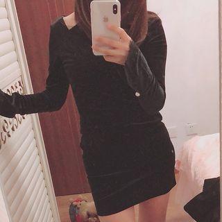V-neck Lace Panel Velvet Mini Sheath Dress