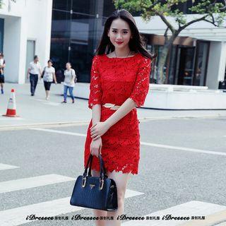 Elbow-sleeve Crochet Lace Dress
