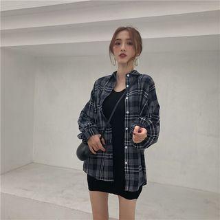 Plaid Long-sleeve Shirt / Sleeveless Dress