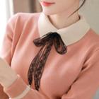 Contrast-collar Knit Top With Lace Tie