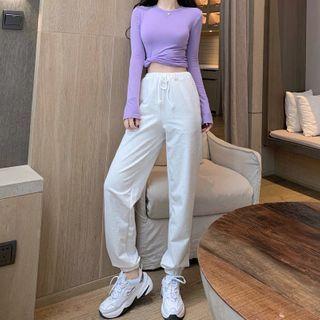 Long-sleeve Plain T-shirt / Harem Sweatpants