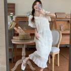 Short-sleeve Frill Trim Midi Dress Dress - One Size