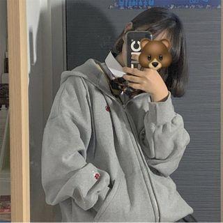Cherry Embroidered Zip-up Hooded Jacket