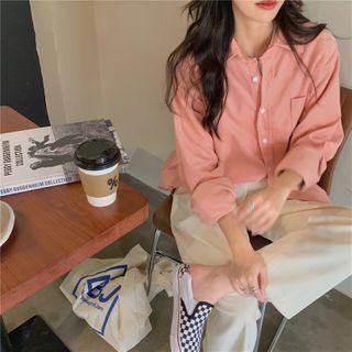 Plain Long-sleeve Corduroy Shirt