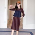 Set: 3/4 Sleeve Striped T-shirt Dress + Denim Camisole Top