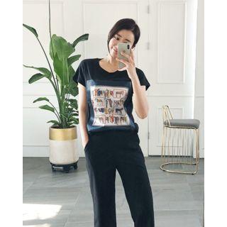 Cap-sleeve Horse Print T-shirt