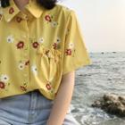 Flower Print Short-sleeve Shirt / A-line Collared Dress