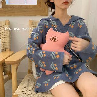 Cherry Jacquard Collared Sweater