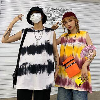 Sleeveless Japanese Character Tie Dye T-shirt