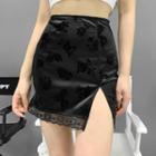 Flower Print Lace Trim Mini Pencil Skirt