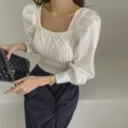 Contrast Puff-sleeve Knit Crop Top
