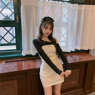 One-shoulder Long-sleeve T-shirt / Strapless Mini Bodycon Dress