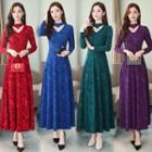 Long-sleeve Jacquard Maxi A-line Dress