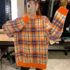Plaid Sweater Plaid - Tangerine - One Size