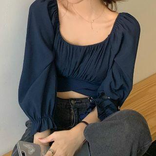 Long-sleeve Tie-waist Cropped Blouse