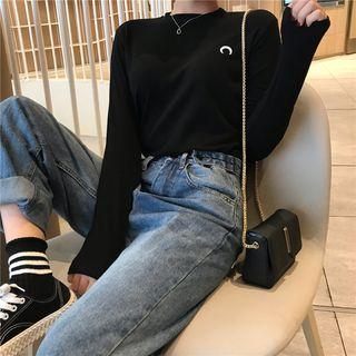 Moon Embroidered Long-sleeve T-shirt