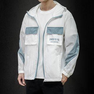 Color Block Letter Printed Zipped Jacket