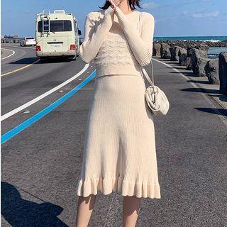 Mock Two-piece Rib Knit Midi Dress