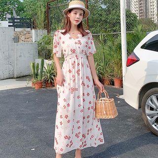 Gather-waist Floral Maxi Dress