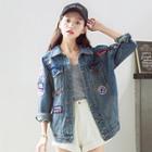 Badge Detailed Loose Fit Denim Jacket