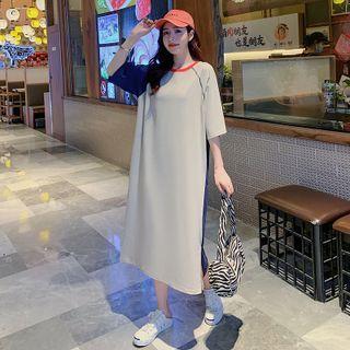 Elbow-sleeve Two Tone T-shirt Dress