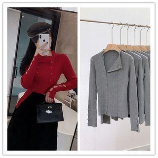 Double Breasted Mock-neck Knit Top