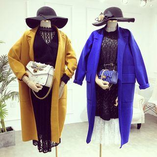 Plain Open-front Long Knit Jacket
