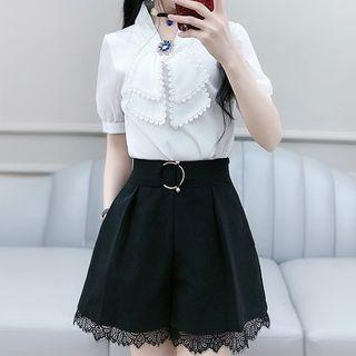 Bow-neck Short-sleeve Blouse