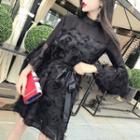 3/4-sleeve Furry Mini Dress