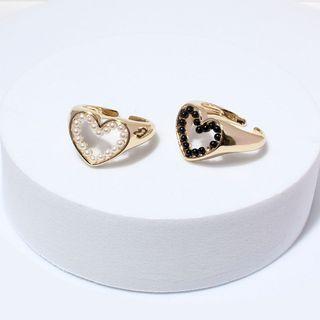 Heart Faux Pearl Alloy Open Ring