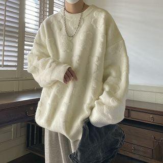 Long-sleeve Plain Embossed Sweater