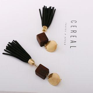 Wooden Cube Tassel Dangle Earring 1 Pair - As Shown In Figure - One Size