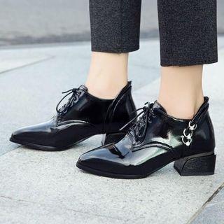 Patent Leather Block Heel Ring Pointy Oxfords
