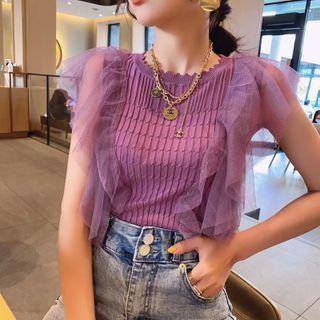 Mesh Trim Knit Sleeveless Top